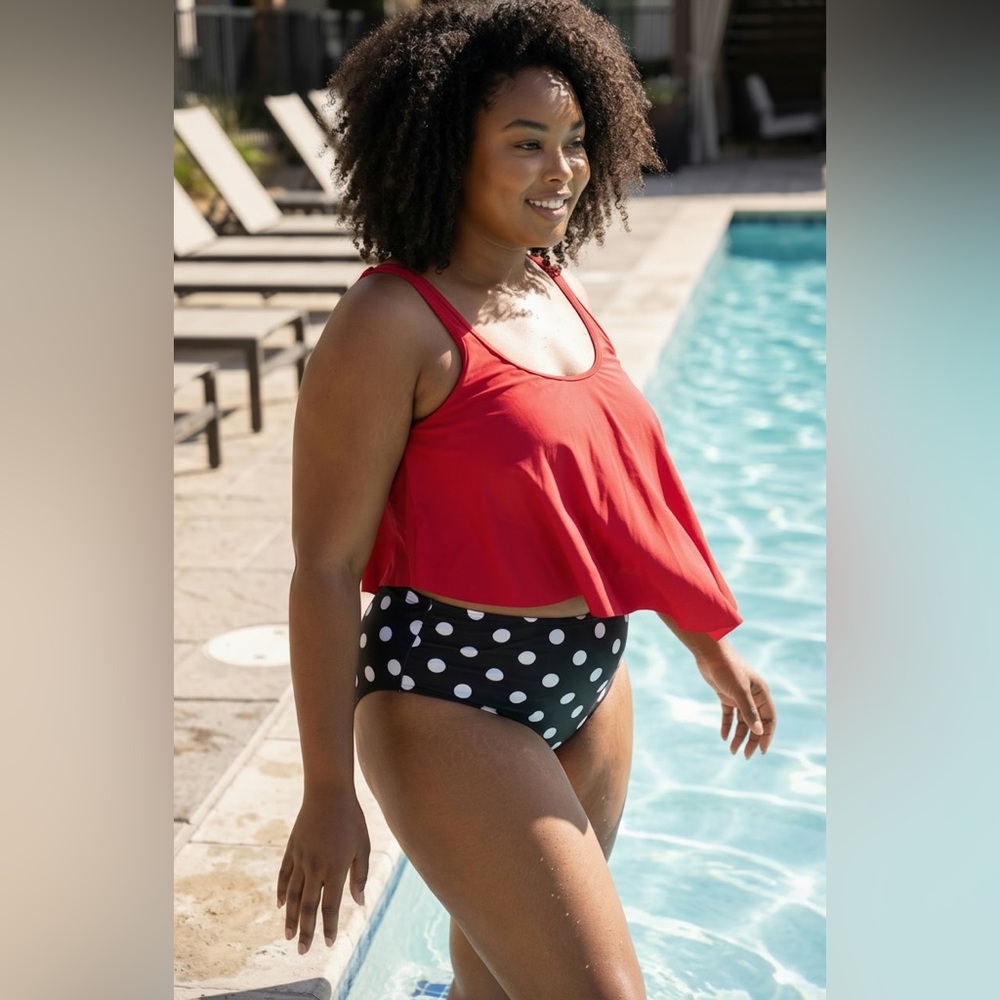Ruffled Tank Modest High Waisted Bottom Tankini Swimsuit Size 3X NWT